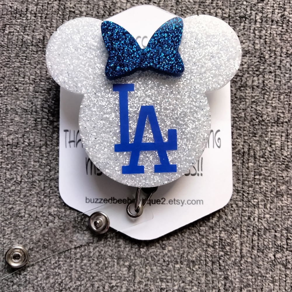 Los Angeles Dodgers Minnie mouse head retractable name badge reel ID holder